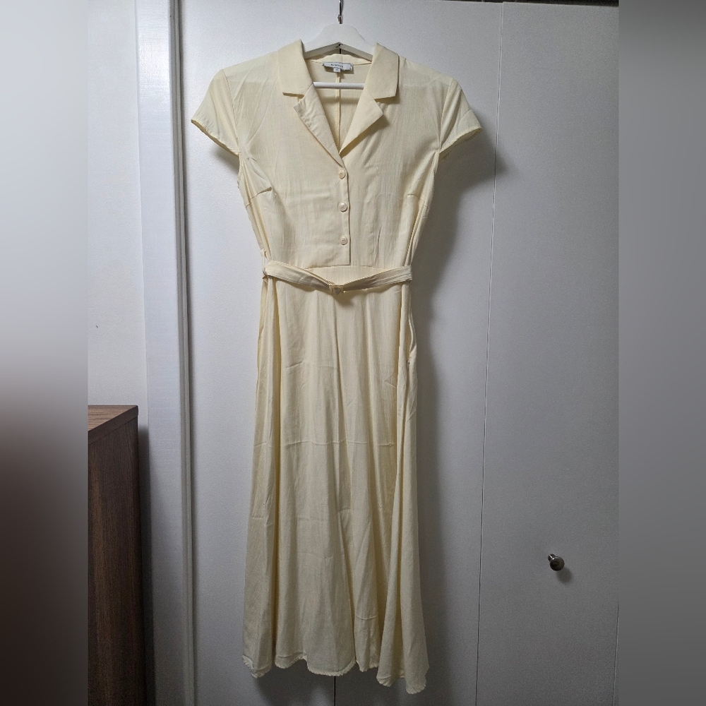 RIHOAS Cream Cap-Sleeved Midi Dress with Belt SMALL - Picture 7 of 10